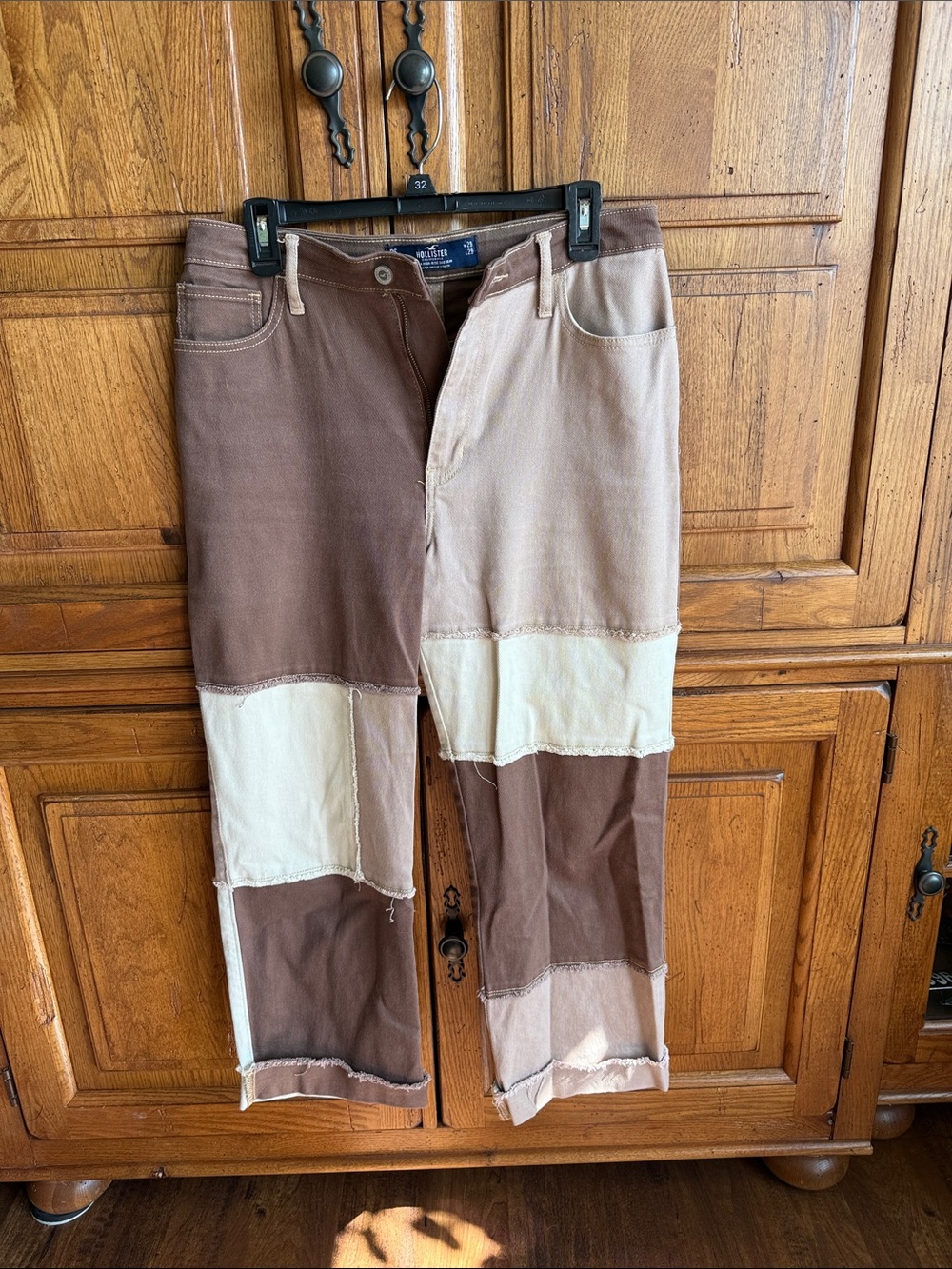 Women’s Patchwork Two-Tone Brown & Cream Pants
